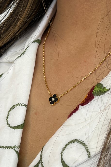 Mini Clover Necklace in Gold Black - Gift Boxed - Image 2