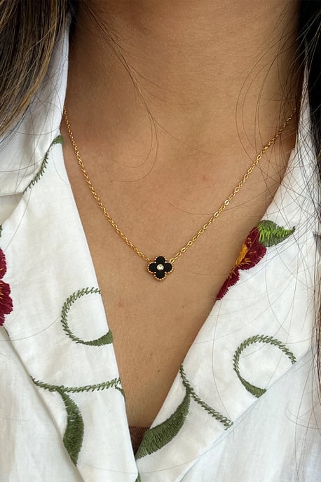 Mini Clover Necklace in Gold Black - Gift Boxed - Image 3