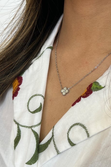 Mini Clover Necklace in Silver White with Gift Box - Image 1