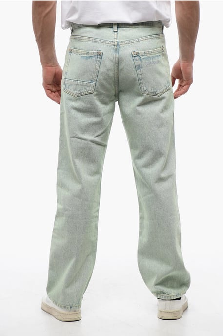 Rak passform OVERDYE LOGO-jeans med bälteshällor 24 cm i ljusblått - Image 2