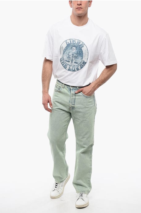 Rak passform OVERDYE LOGO-jeans med bälteshällor 24 cm i ljusblått - Image 4