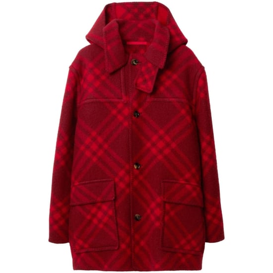 Burberry wollen geruite parka rode jas - Image 1