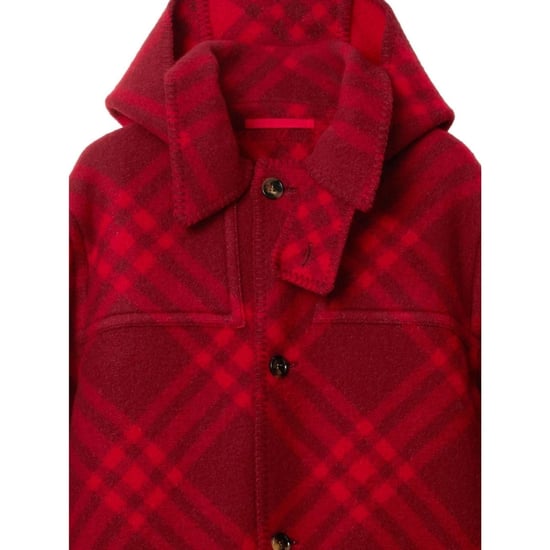 Burberry wollen geruite parka rode jas - Image 2