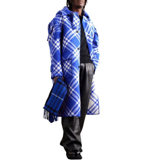 Burberry blauw geruite wollen cape parka jas - Image 2