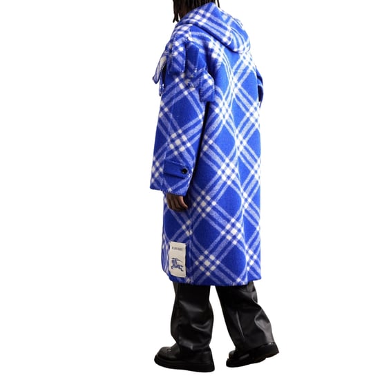 Burberry blauw geruite wollen cape parka jas - Image 3