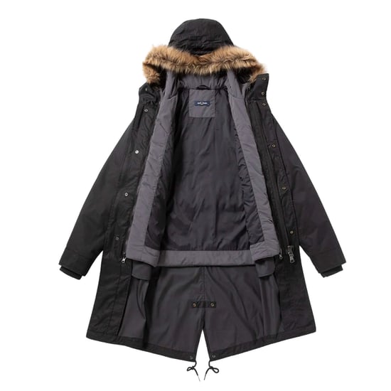 Fred Perry 2-i-1-parkasjacka med dragkedja och foder, svart - Image 3