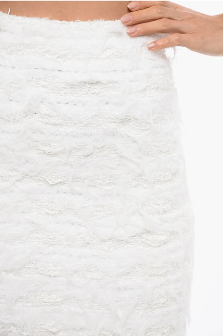 Frayed Effect Tweed Skirt in White - Image 3