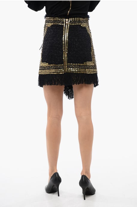 Fringed Wrapped Mini Skirt WIth Studs in Black - Image 2