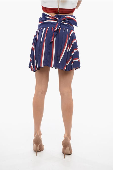 Striped Viscose Pleated Miniskirt in Blue - Image 2