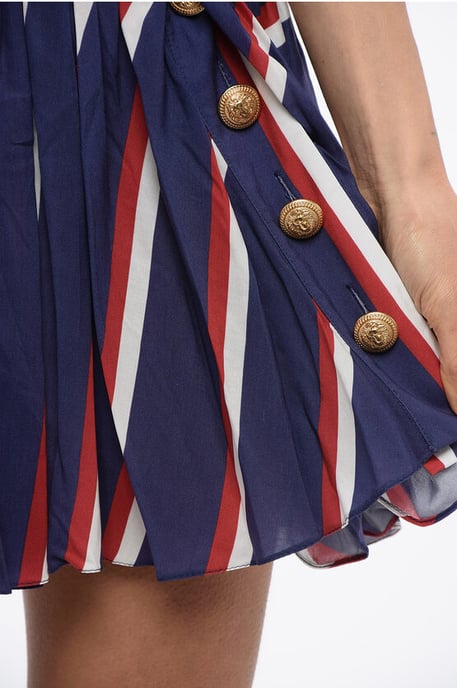 Striped Viscose Pleated Miniskirt in Blue - Image 3
