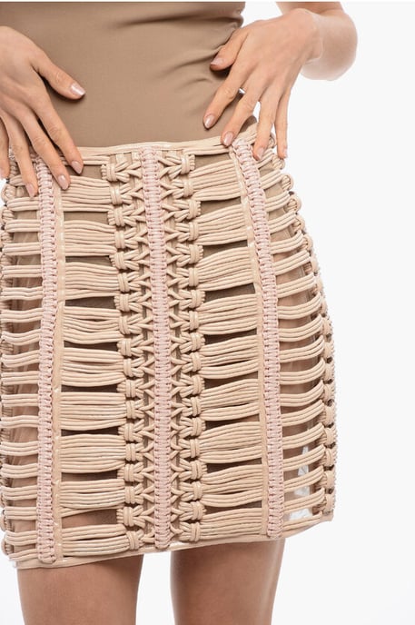 See-Through REVIVAL Woven Eco-leather Miniskirt in Pink - Image 3