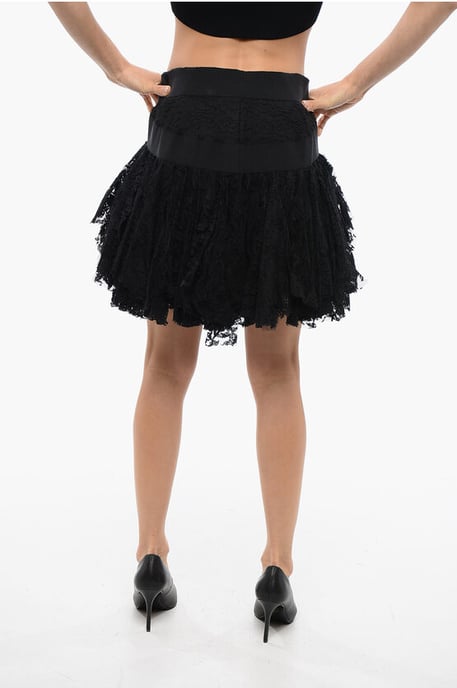 Lace Ruffled Miniskirt with Back Zip in Black - Image 2