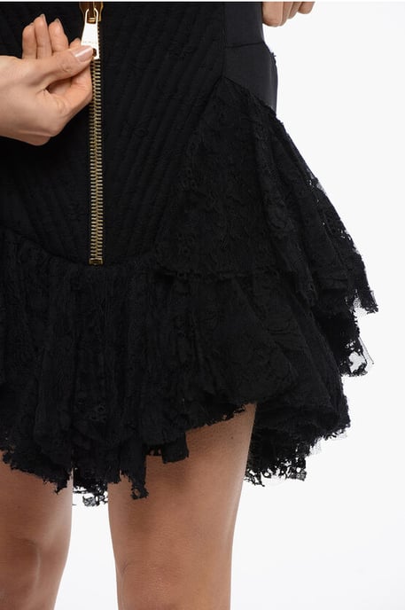 Lace Ruffled Miniskirt with Back Zip in Black - Image 3
