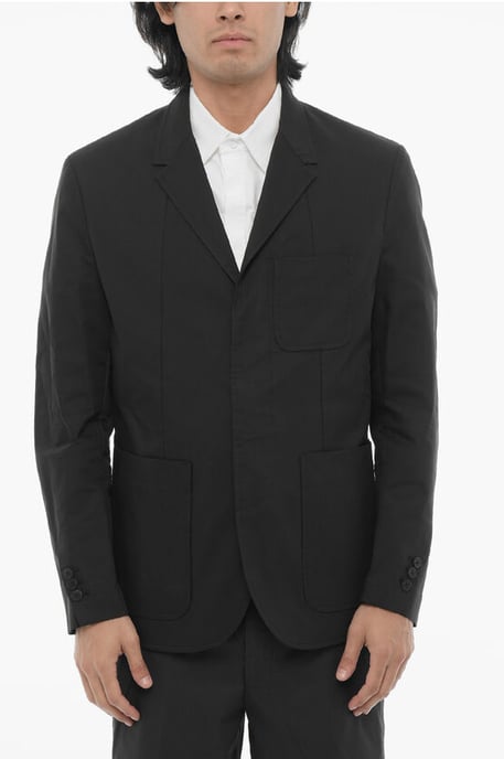 Unlined Slim Fit Blazer with Patch Pockets in Black - Image 1