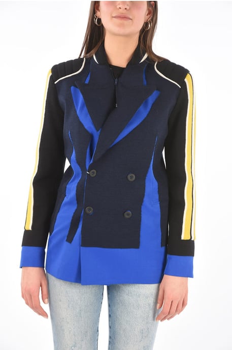 MM0 knitted double breasted blazer with peak lapel in Blu, Nero - Image 1