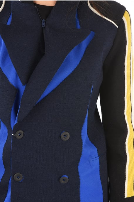 MM0 knitted double breasted blazer with peak lapel in Blu, Nero - Image 3