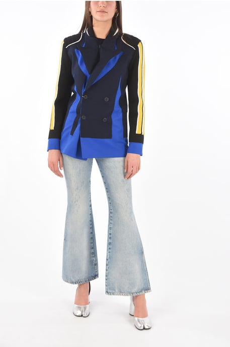 MM0 knitted double breasted blazer with peak lapel in Blu, Nero - Image 4