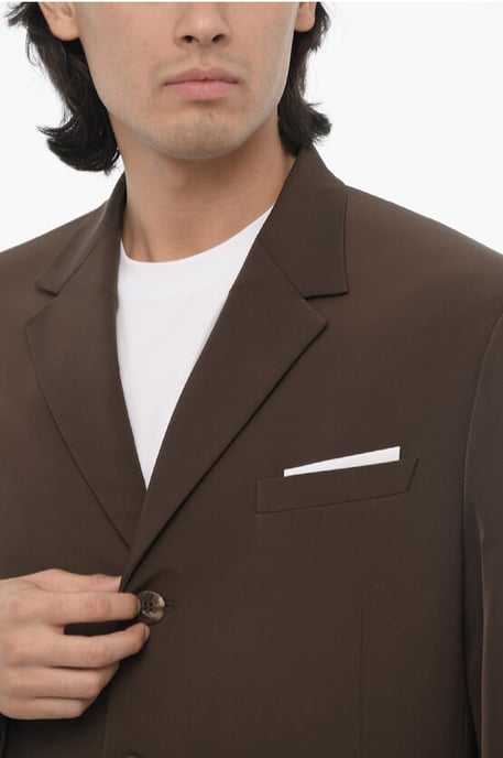 Slim fit kavaj med 3 knappar i brunt, slitsar och slag - Image 3