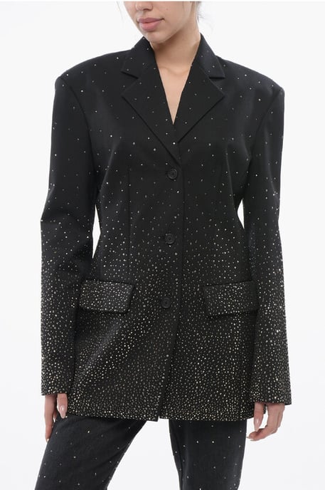 3-Button BLING Blazer with Degradè Rhinestones in Black - Image 1