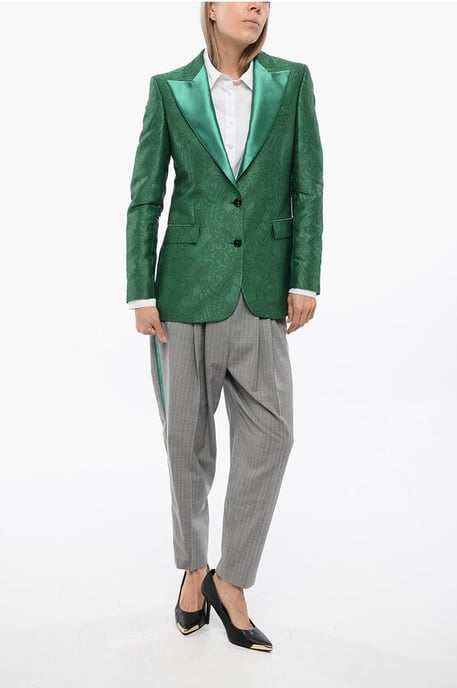 Embroidered RANBU Blazer with Peak Lapel in Green - Image 4