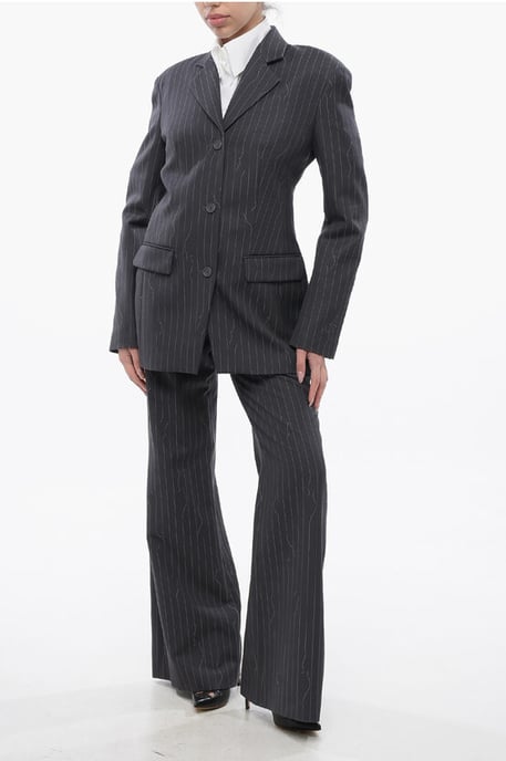 Pinstriped Virgin Wool Blend Slim Fit Blazer in Gray - Image 4