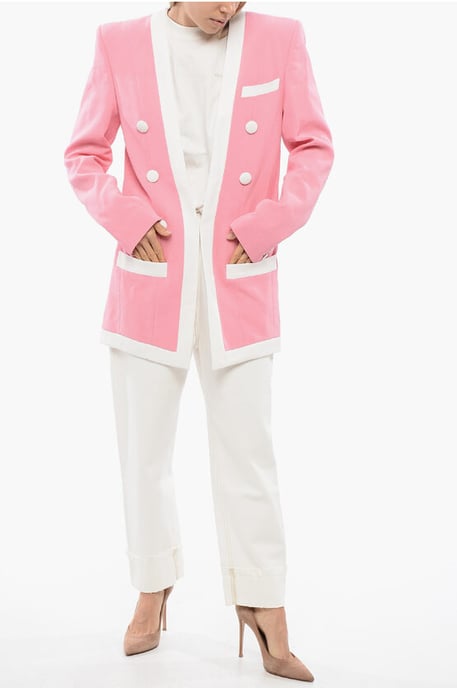 Strukturerad Crepe de Chine-jacka i rosa - Image 4