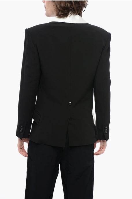 Double-layered DECONSTRUCTED Blazer with Shawl Lapel in Black & White - Image 2
