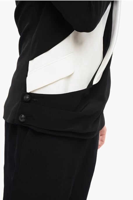 Double-layered DECONSTRUCTED Blazer with Shawl Lapel in Black & White - Image 3