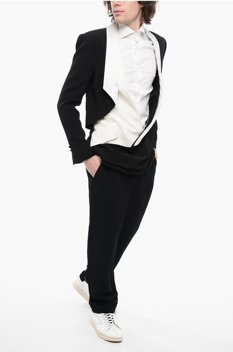 Double-layered DECONSTRUCTED Blazer with Shawl Lapel in Black & White - Image 4
