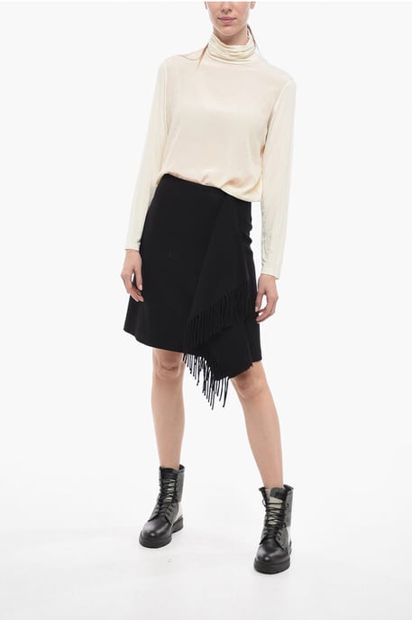 Fringed Wrap Skirt in Black - Image 4