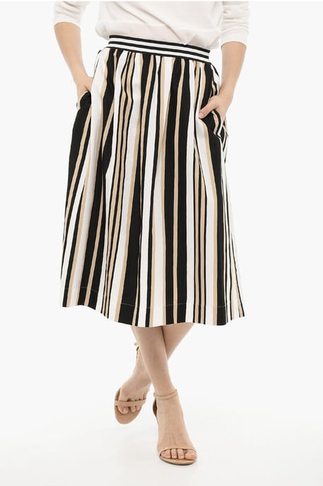 Flared Pencil Striped SCULLY Longuette Skirt in Beige, Bianco e Nero - Image 1