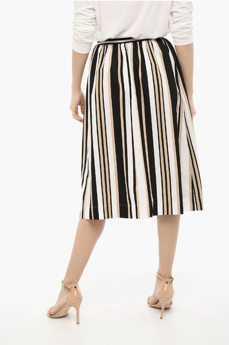 Flared Pencil Striped SCULLY Longuette Skirt in Beige, Bianco e Nero - Image 2