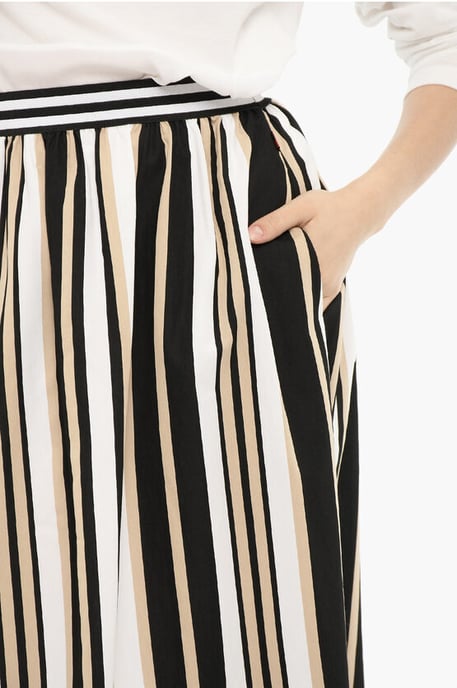 Flared Pencil Striped SCULLY Longuette Skirt in Beige, Bianco e Nero - Image 3
