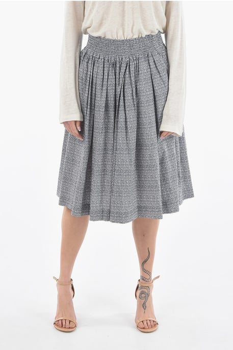 Diamond Point Motif Popelin Cotton Circle Skirt in Blue - Image 1