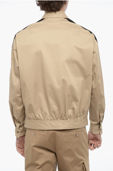 Cotton Overshirt with Contrast Side Bands in Beige - Image 2