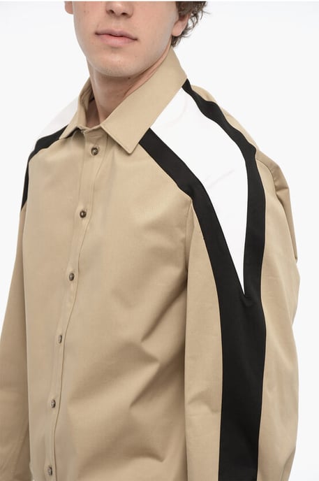 Cotton Overshirt with Contrast Side Bands in Beige - Image 3