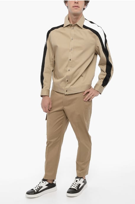 Cotton Overshirt with Contrast Side Bands in Beige - Image 4