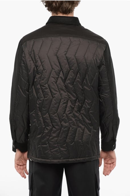 Corduroy Overshirt with Quilted Insert To the Rear in Black - Image 2