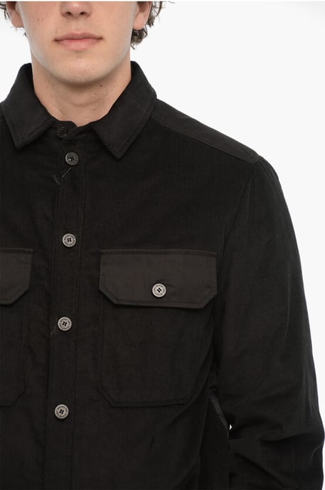 Corduroy Overshirt with Quilted Insert To the Rear in Black - Image 3