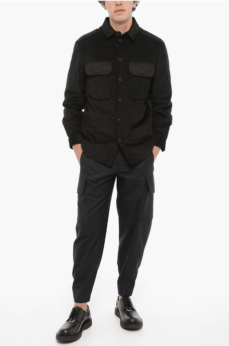 Corduroy Overshirt with Quilted Insert To the Rear in Black - Image 4