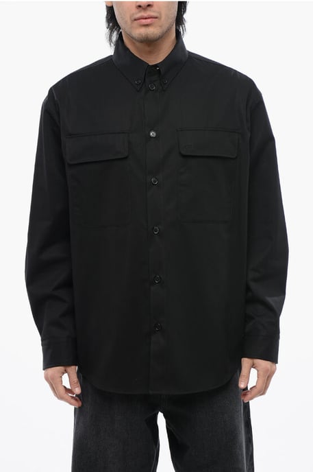 Button Down Utility Overshirt in Black - Image 1
