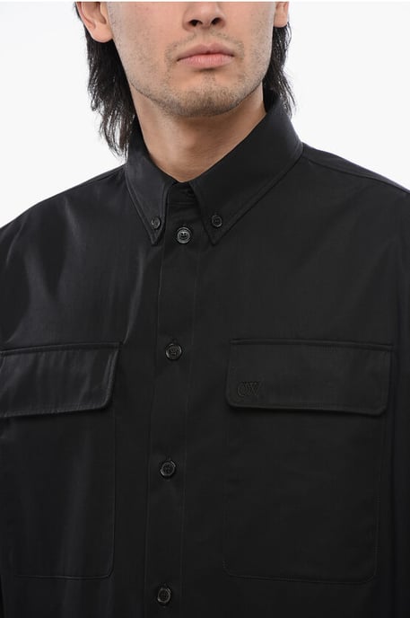Button Down Utility Overshirt in Black - Image 3