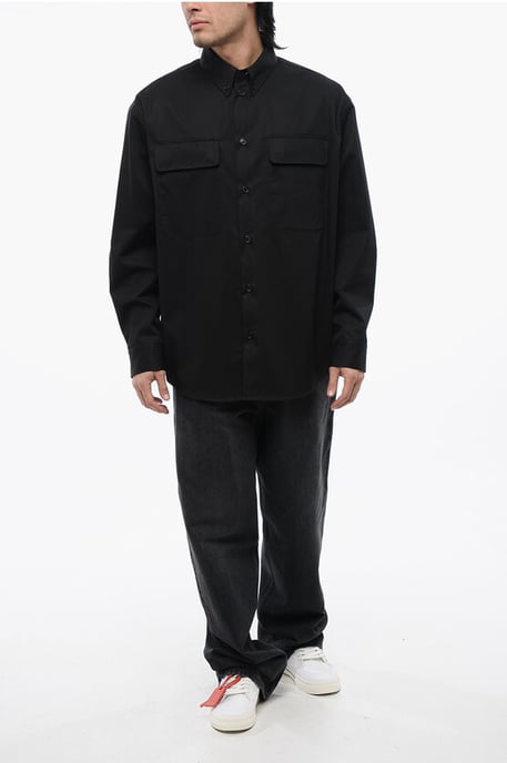 Button Down Utility Overshirt in Black - Image 4