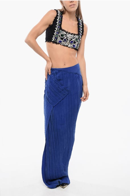 Asymmetrische rok met gedrapeerd design in blauw - Image 4
