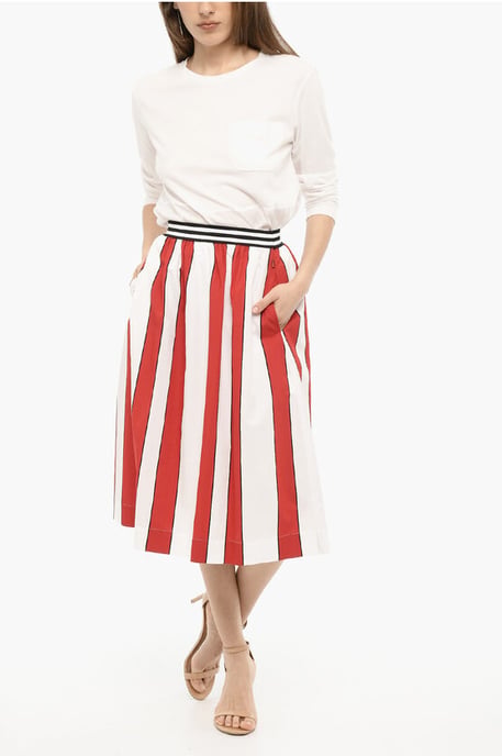 Flared Awning Striped SCULLY Maxi Skirt in Bianco, Rosso - Image 4