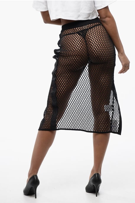 Midi-rok met hoge taille en mesh-design in zwart - Image 2