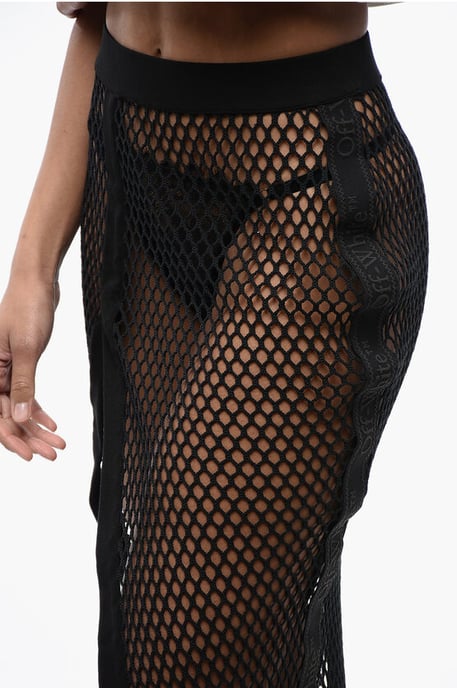 Midi-rok met hoge taille en mesh-design in zwart - Image 3
