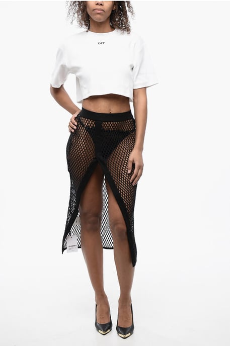 Midi-rok met hoge taille en mesh-design in zwart - Image 4