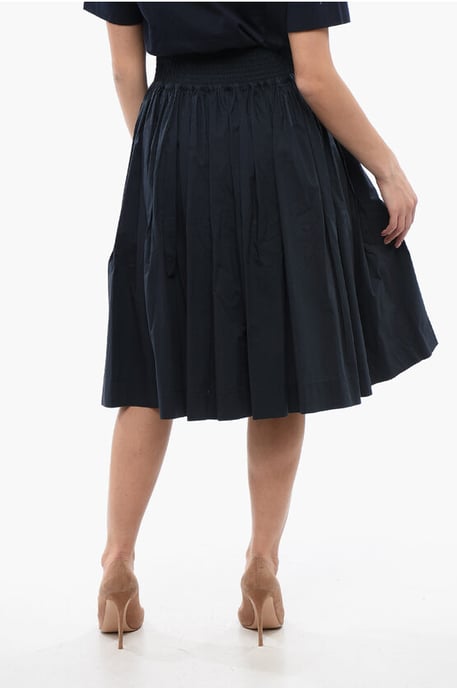 Popeline Cotton Flared Midi Skirt in Blue - Image 2
