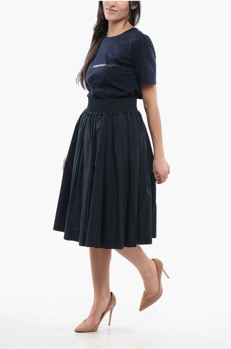 Popeline Cotton Flared Midi Skirt in Blue - Image 4